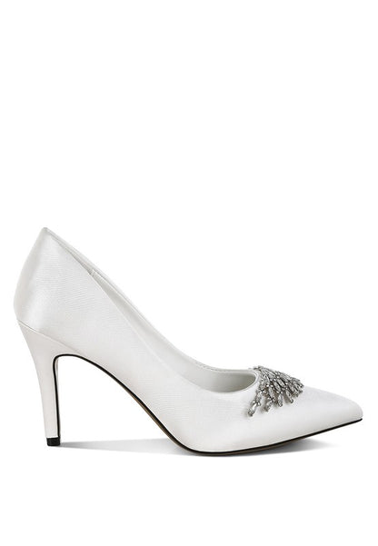 RHODOLIA Diamante Brooch Detail Satin Pumps