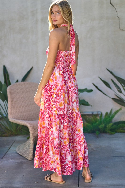 Davi & Dani Printed Halter Maxi Dress