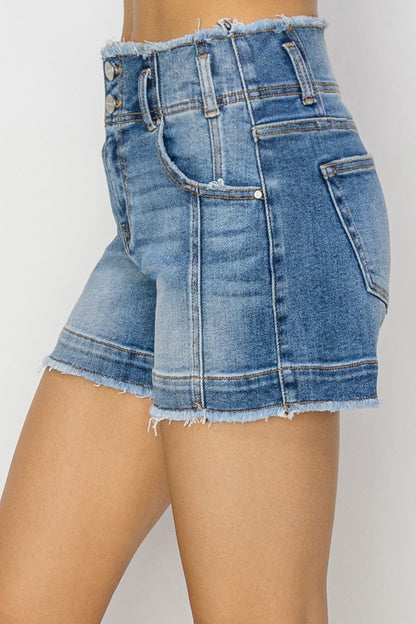 RISEN Seam Detailed Raw Edge Denim Shorts