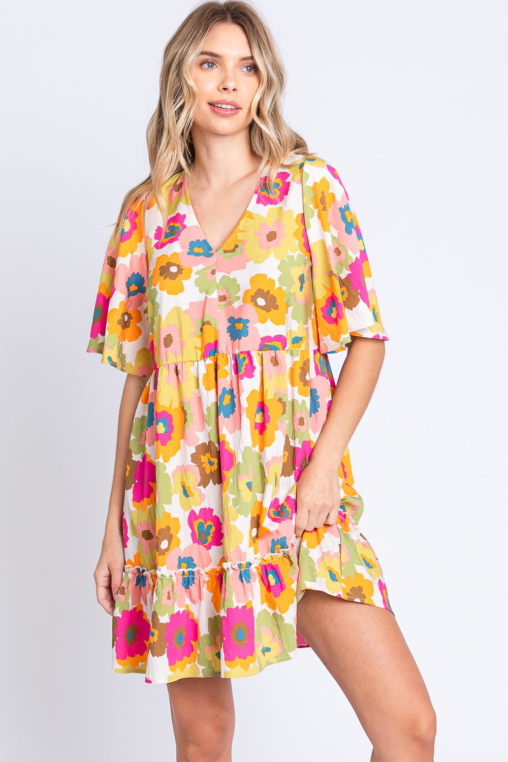 GeeGee Floral Ruffle Hem Mini Dress