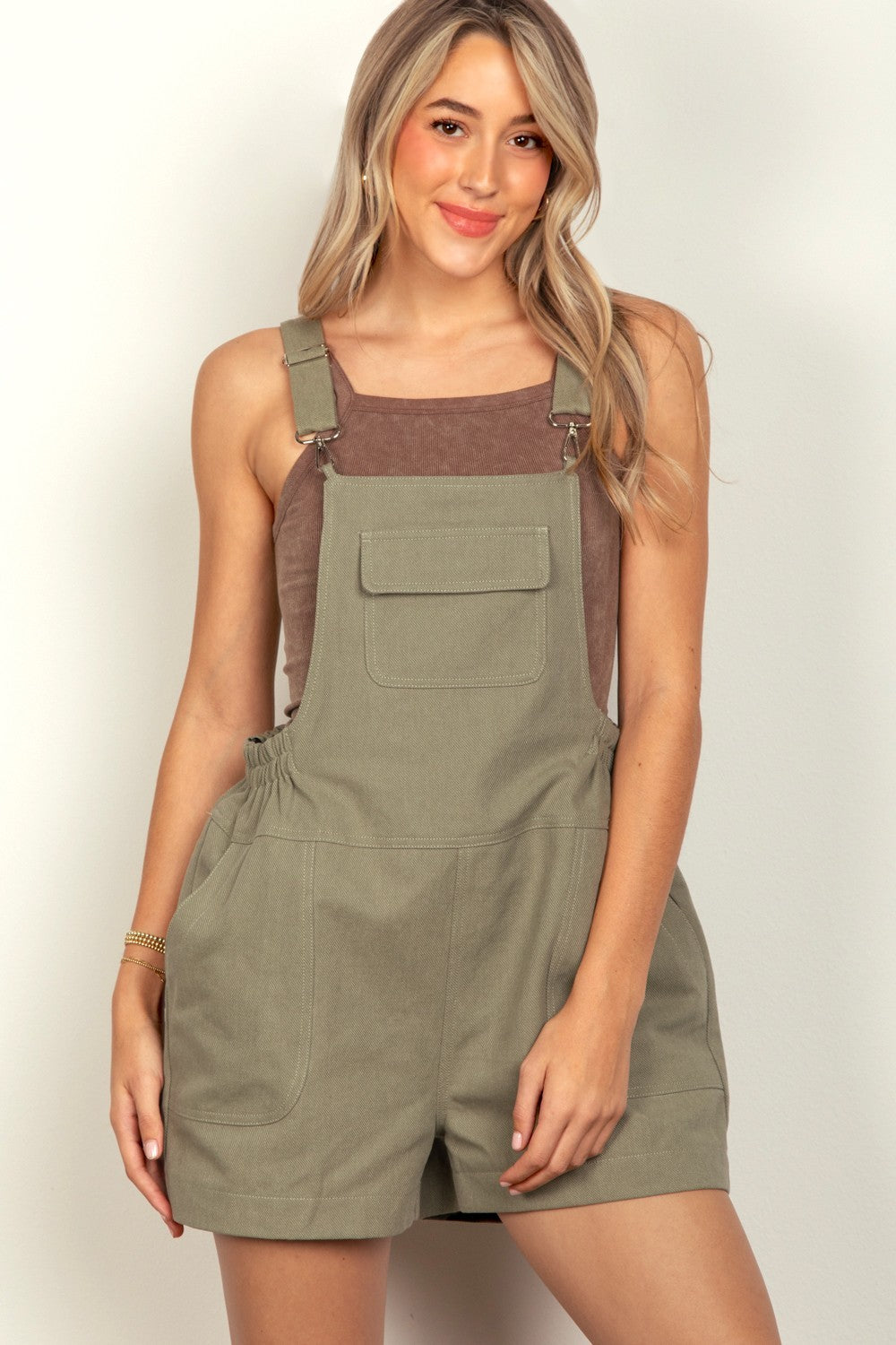 VERY J Adjustable Suspender Shortalls with Pockets