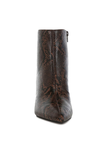 THYMUS Snake Print Kitten Heel Boots