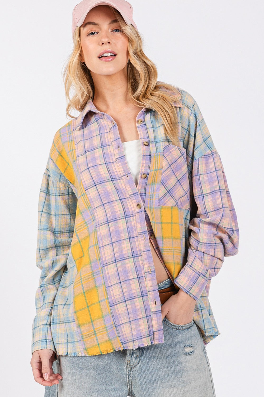 SAGE + FIG Raw Hem Plaid Flannel Shirt