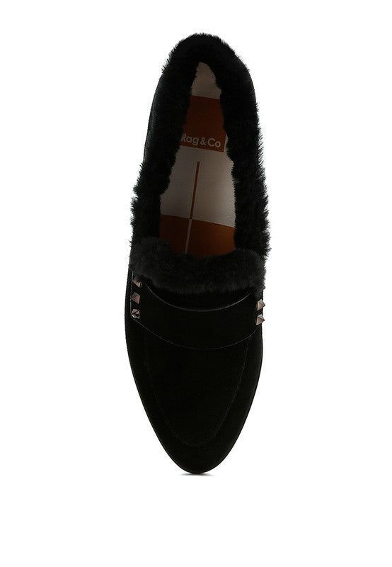 ALLIE Fur Trim Suede Loafers