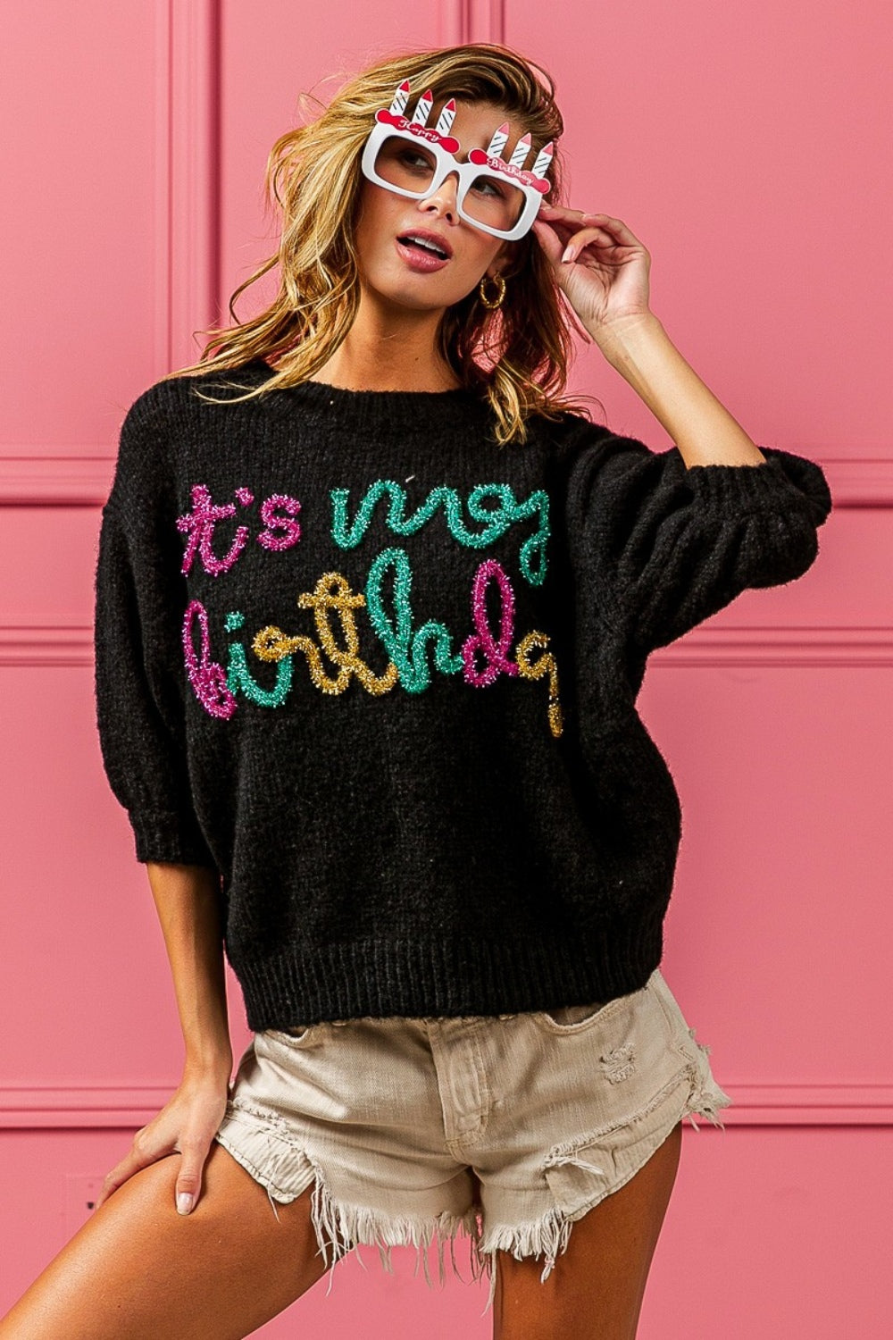 BiBi It's My Birthday Puff Sleeve Sweater