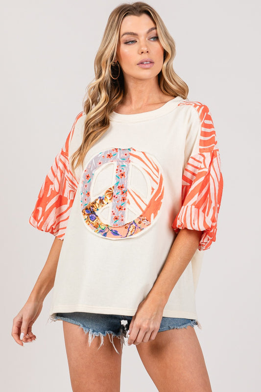 SAGE + FIG Peace Applique Patch Top with Zebra Print Contrast