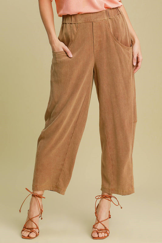 Umgee - Elastic Waist Baggy Fit Pants with Pockets