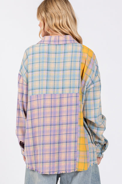 SAGE + FIG Raw Hem Plaid Flannel Shirt