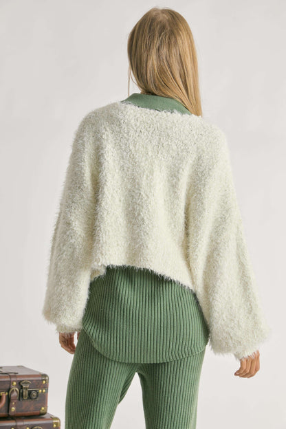 Davi & Dani Soft Fuzzy Eyelash Cardigan