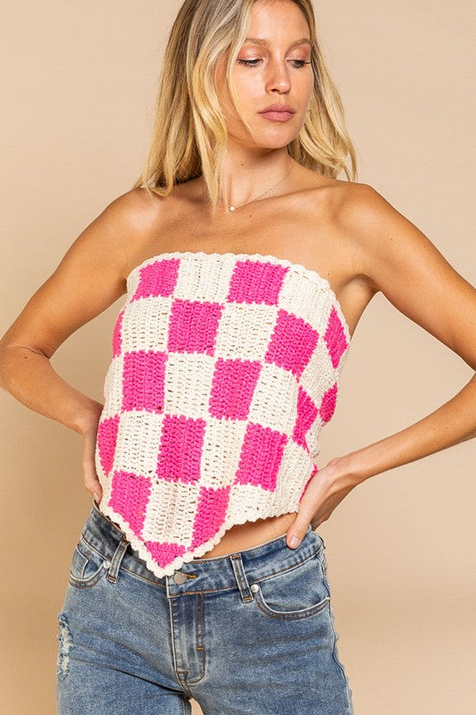 POL Checkerboard Pattern Tube Top