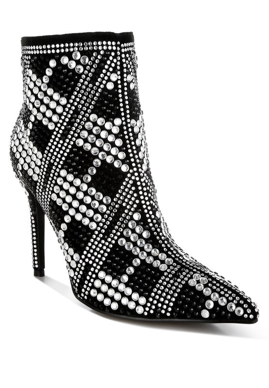 URBANITE Rhinestone Studded Stiletto Heel Boots