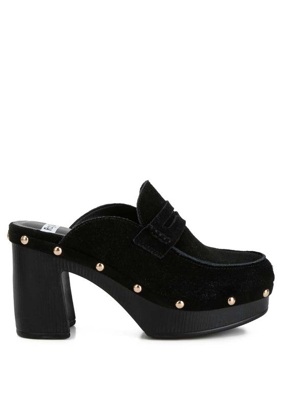 RILEY Suede Platform Clogs