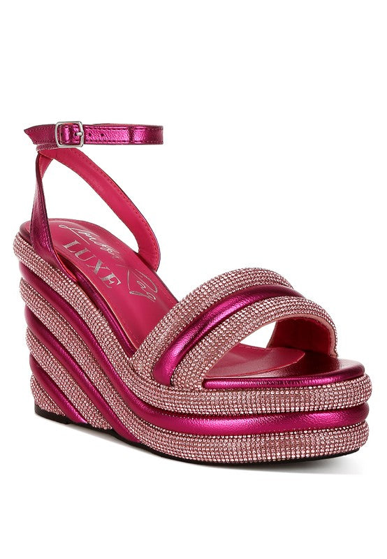 MY BLISS Rhinestone Studded Wedge Sandals