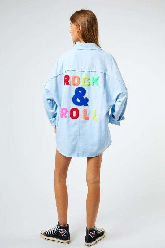 Davi & Dani Multi Color Rock & Roll Lettered Shirt