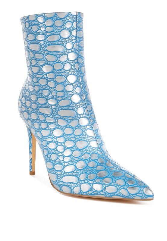 MOOLAH Embossed Stiletto Ankle Boots