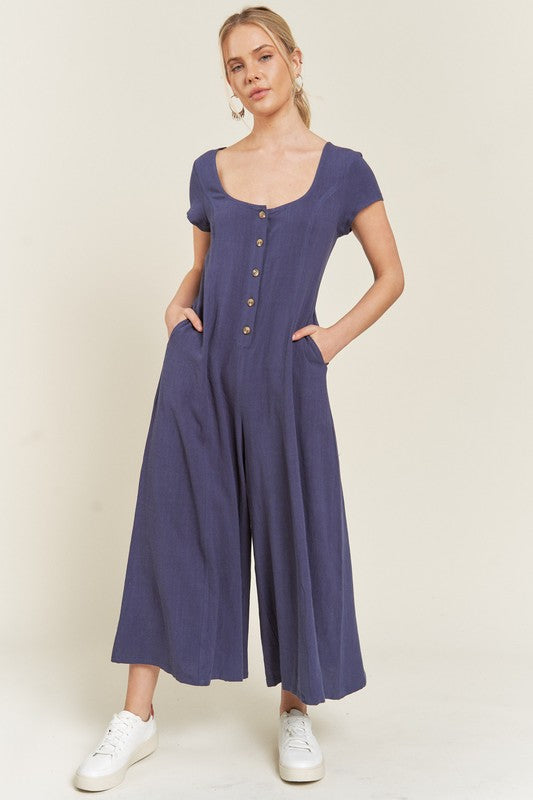 Jade By Jane Plus Size - Wide Leg Linen Jumpsuit