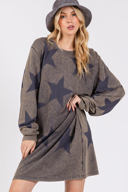 SAGE + FIG - Washed Star Print Round Neck Dress