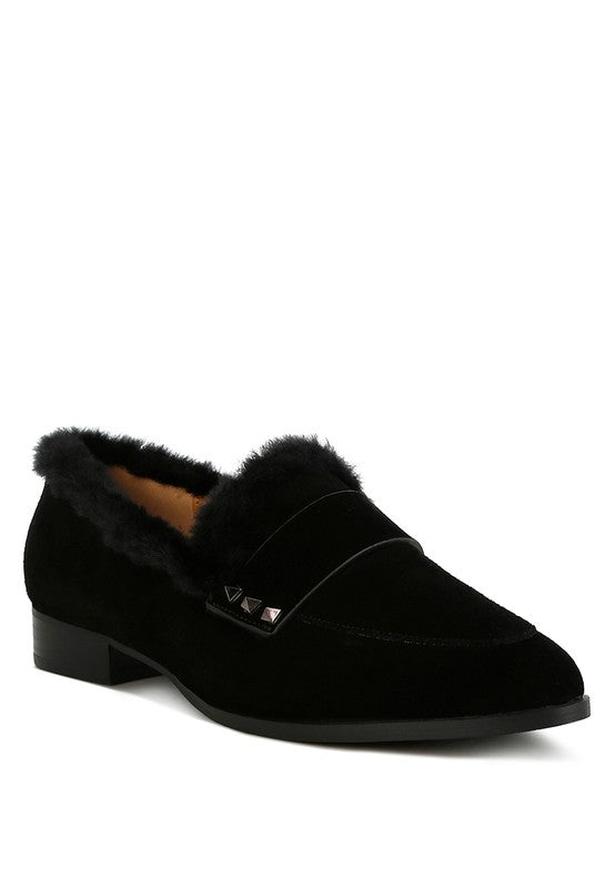 ALLIE Fur Trim Suede Loafers