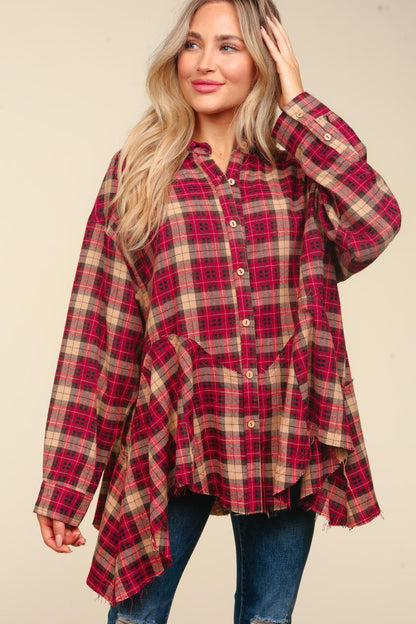 Haptics Plaid Button Down SharkBite Shirt