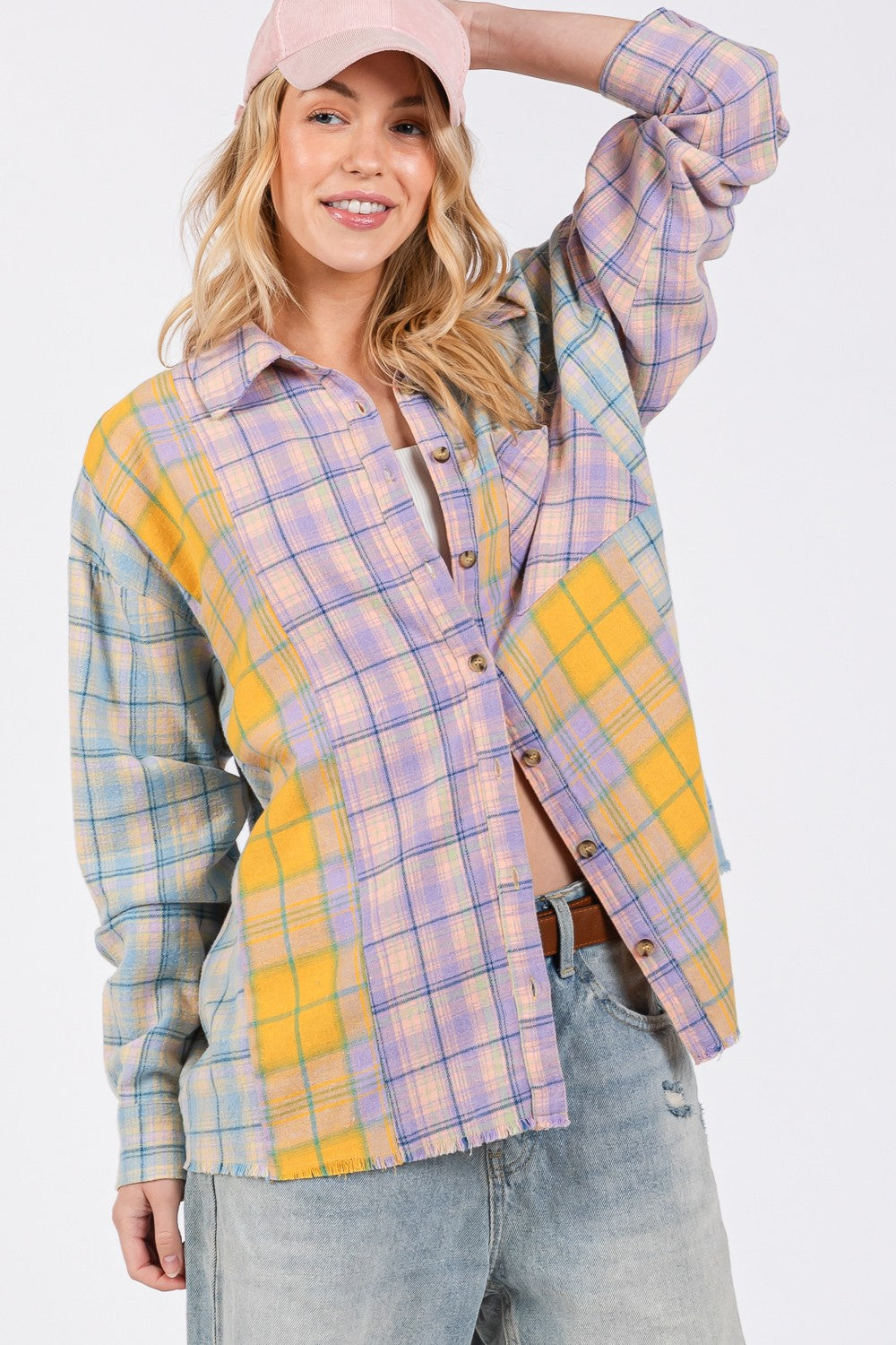 SAGE + FIG Raw Hem Plaid Flannel Shirt