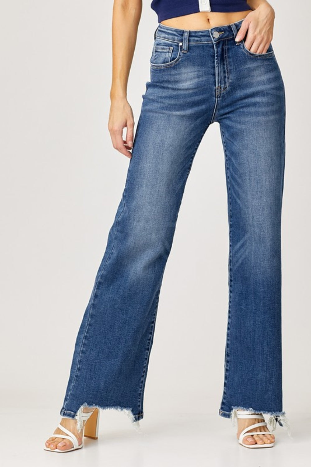 RISEN Full Size Frayed Hem Wide Leg Jeans