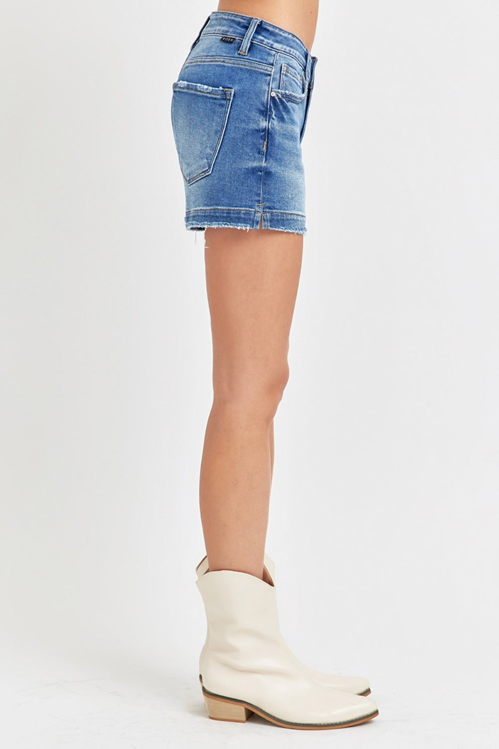 RISEN - Low Rise Slit Denim Shorts