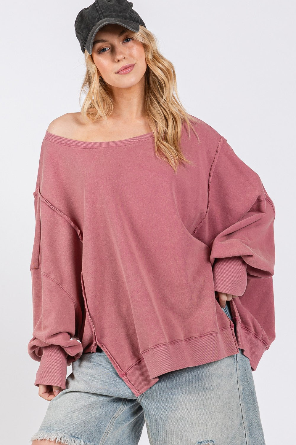 SAGE + FIG Mineral Wash Oversized Sweatshirt