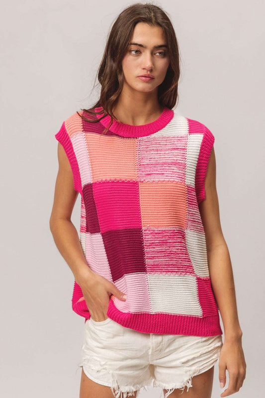 Color Block Round Neck Sweater Vest