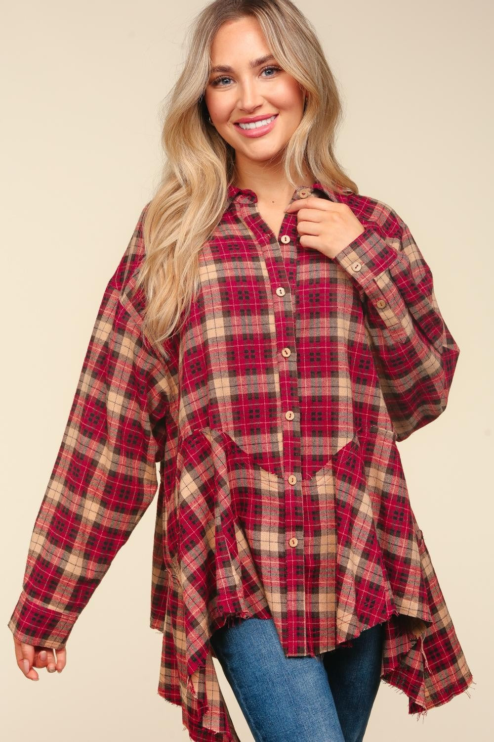 Haptics Plaid Button Down SharkBite Shirt