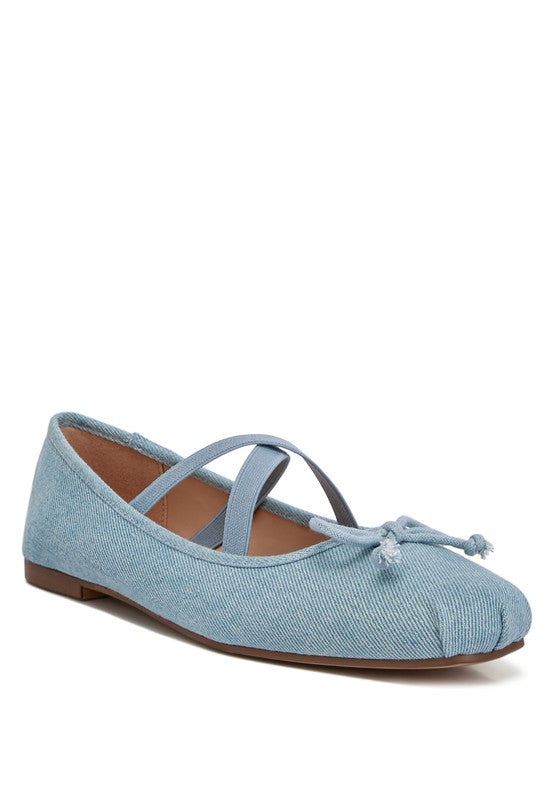 ARIMER Criss Cross Strap Denim Ballet Flats