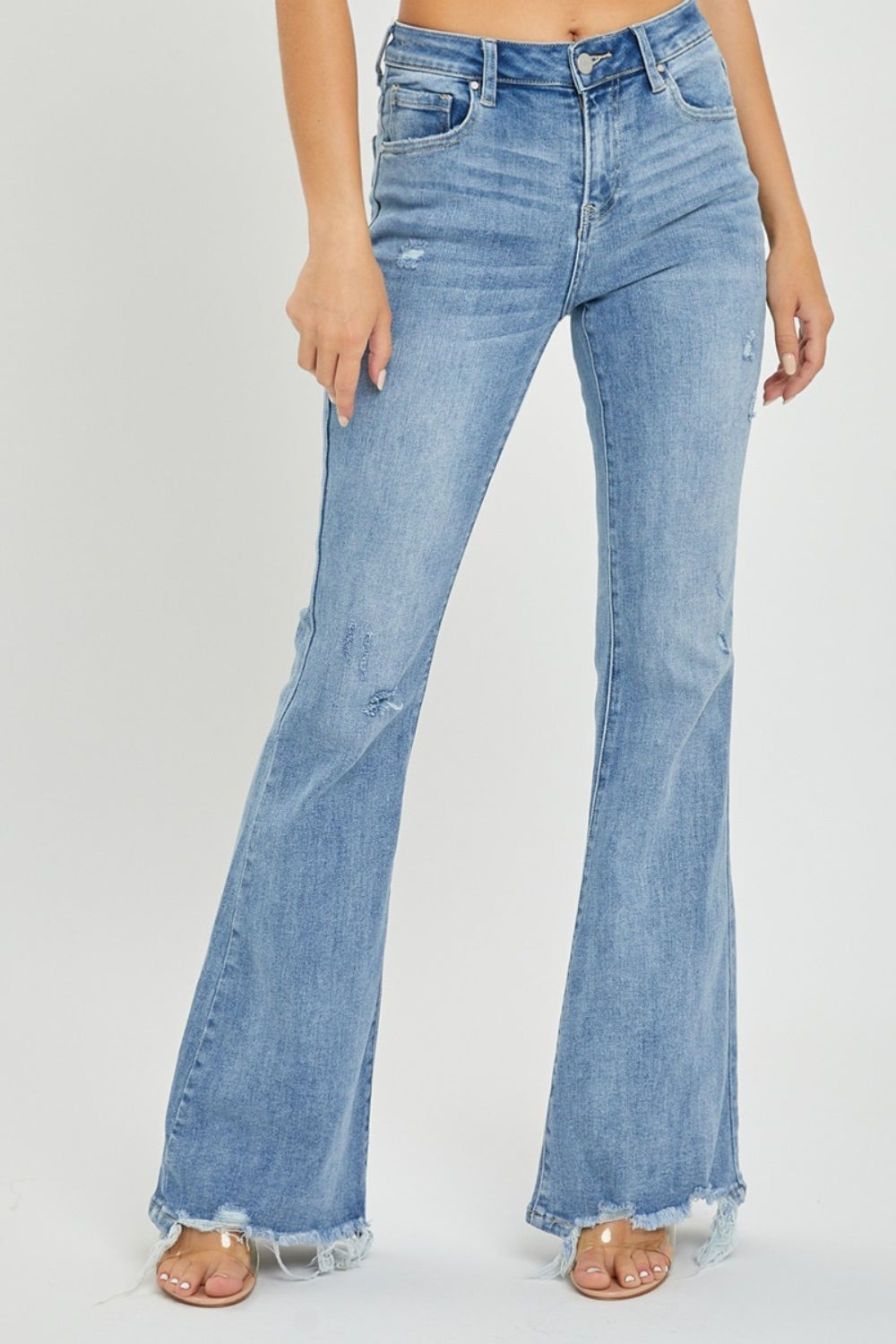 RISEN Full Size Frayed Hem Flare Jeans