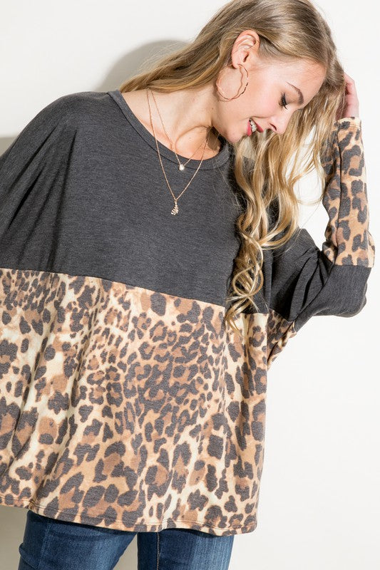 e. Luna Plus Size - Mixed Animal Print Boxy Top