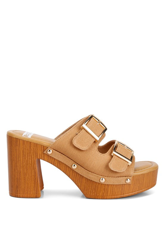 SARAI Buckle Straps High Block Heel Mules