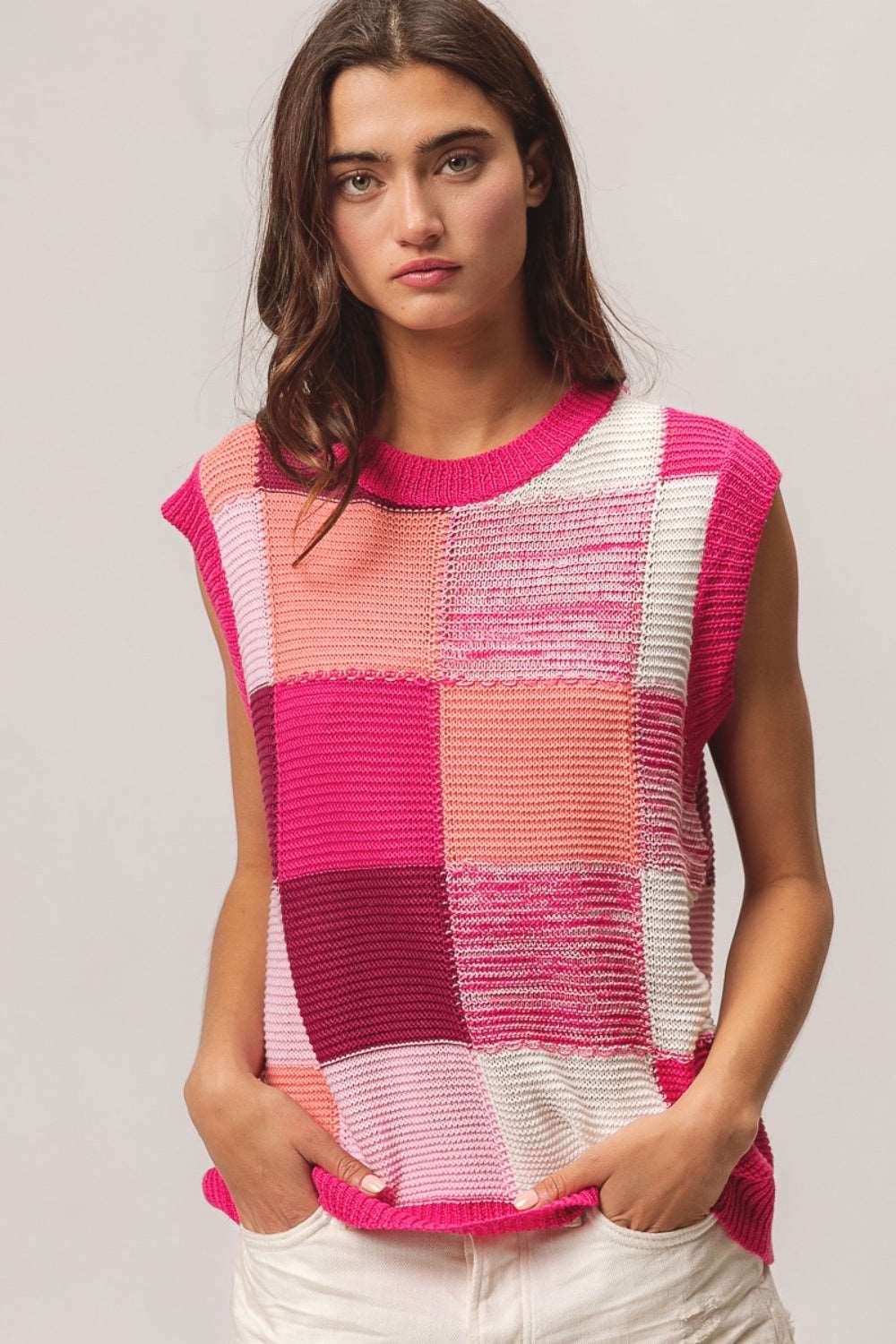 Color Block Round Neck Sweater Vest