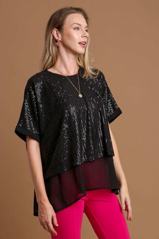 Umgee - Sequin Half Sleeve Layered Blouse