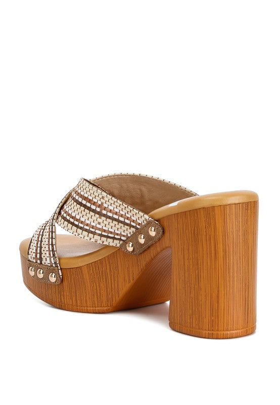 FINLEY Raffia High Block Heel Mules