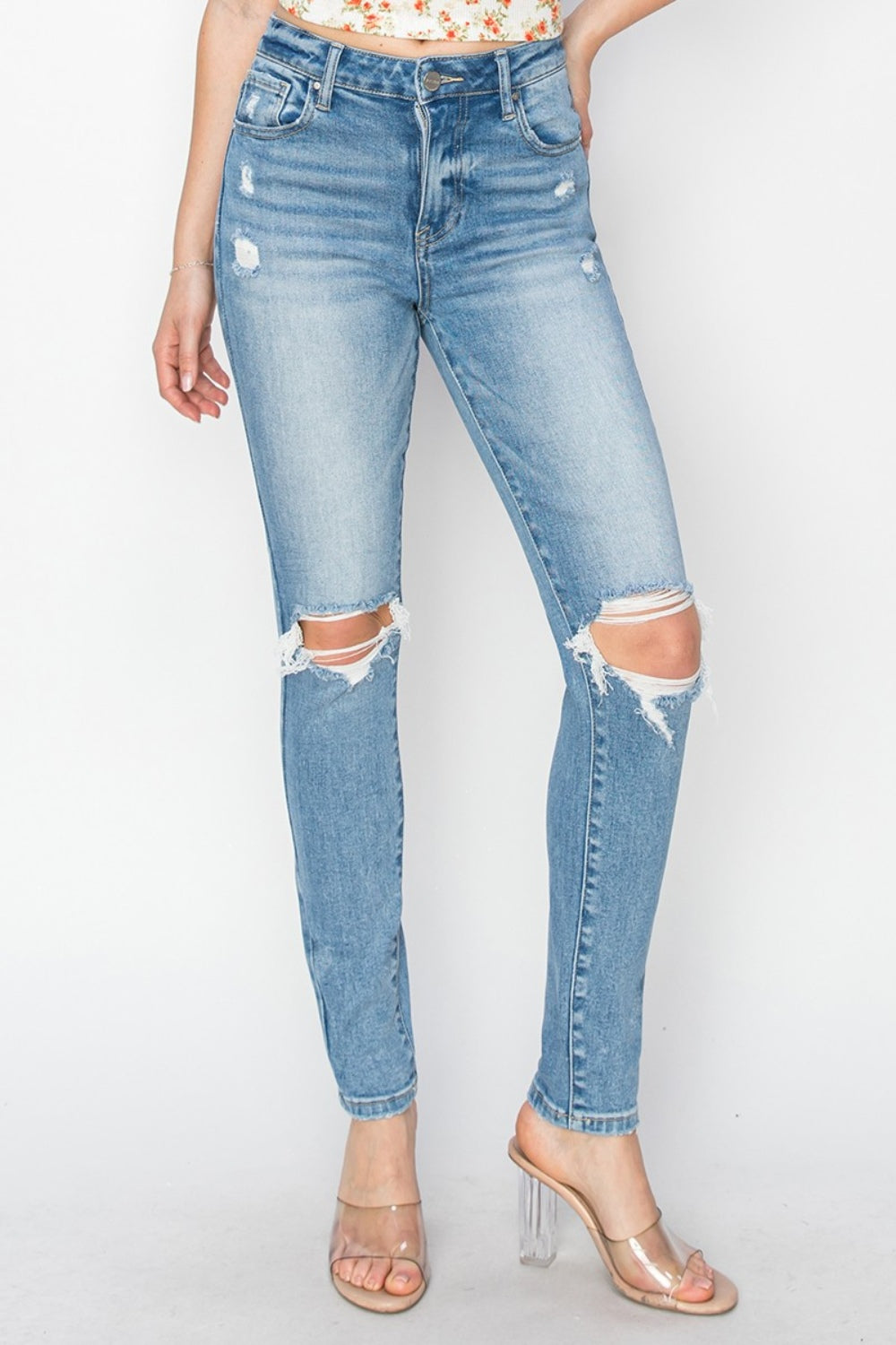 RISEN Full Size Distressed Skinny Jeans