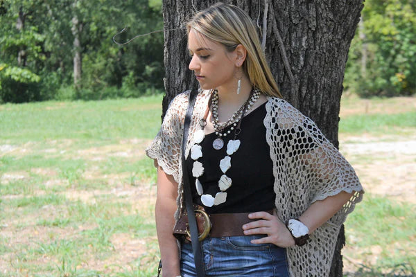 White Turquoise Slab Necklace with Leather Closure